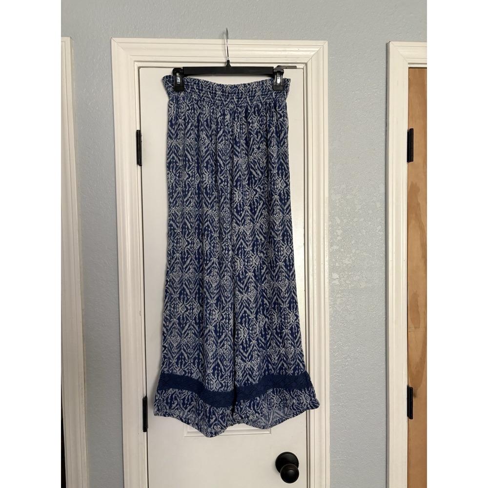 Cynthia Rowley Women's Large Blue Palazzo Wide Leg Pants Resort Travel BOHO